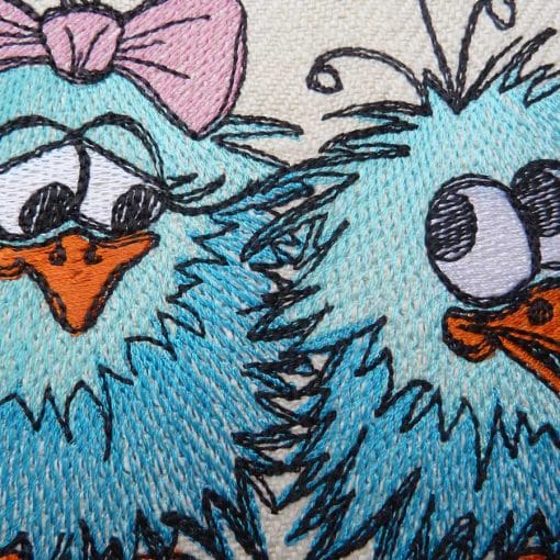 doodle birds in love machine embroidery