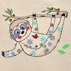 hippy sloth machine embroidery