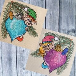 Christmas elve with heart - machine embroidery